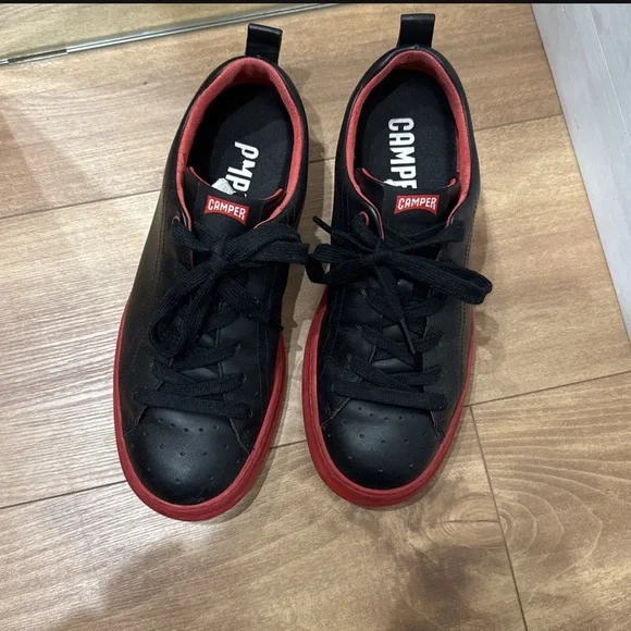 Runner leather Camper Men's Black Sneakers with Red Accents - Picture 3 of 4